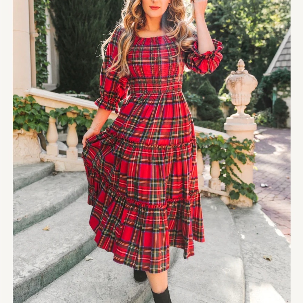 Ivy City Co Red Plaid Midi Dress